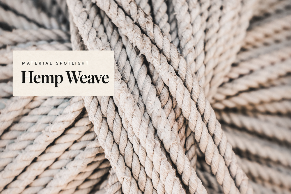 Real photograph of hemp weave with a Material Spotlight label.