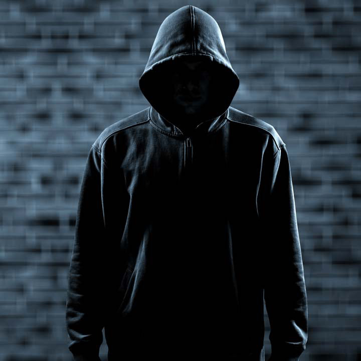 Picture of a scary man wearing a hoodie.