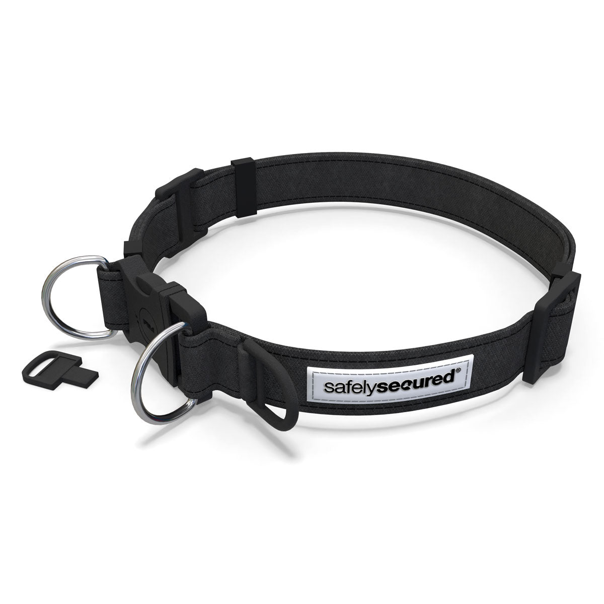 Black Dog Collar with small black key in front of it. 
