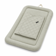 Side angle of the khaki Pawbella Ultimate Pet Stroller plush cushion set